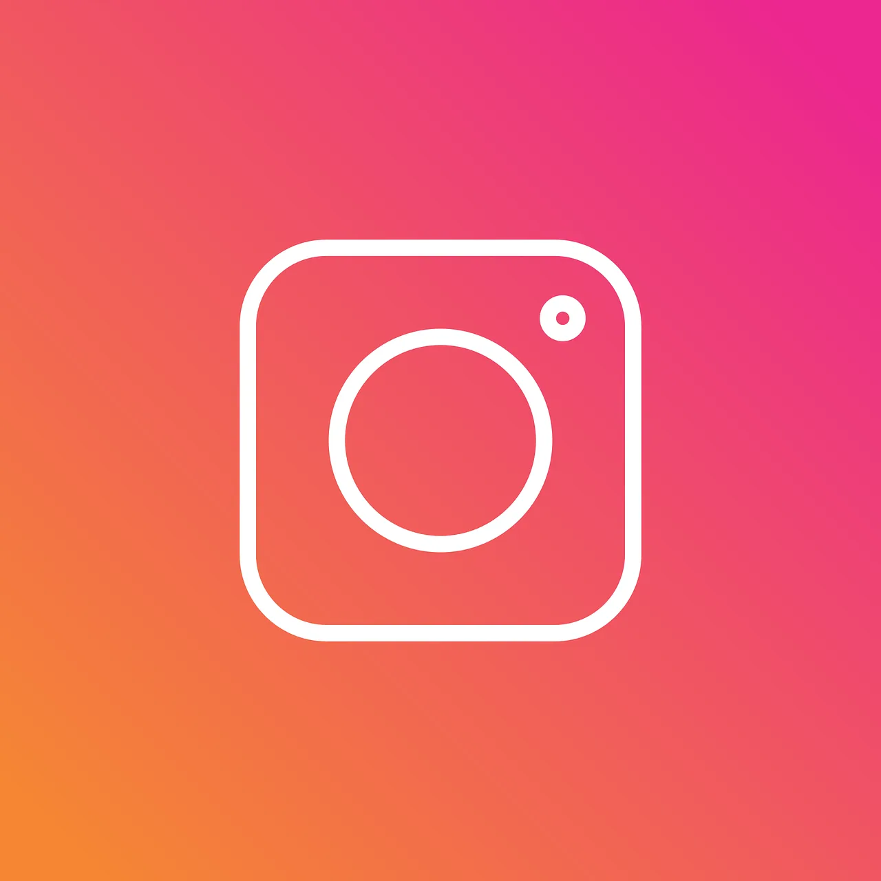 White Instagram camera icon on a pink, red, and orange gradient background