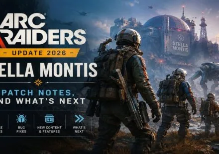 Arc Raiders Update 2026 Stella Montis Patch Notes and What's Next featuring raiders approaching the Stella Montis base