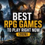 Best RPG Games to Play Right Now (2026) featured image with Geralt from The Witcher 3, a dragon and knight from Elden Ring, and Aloy from Horizon Forbidden West