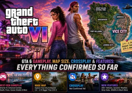 Jason and Lucia with the Leonida map, huge map details, unconfirmed crossplay, and new features panels in GTA 6.