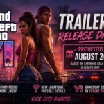 GTA 6 Trailer 3 release date featured image with Lucia and Jason in Vice City, showing a predicted August 2026 window based on Take-Two's earnings call date and a leaker hint