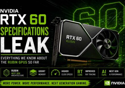Nvidia RTX 60 specifications leak featured image showing a next-gen Rubin graphics card with GDDR7 memory, higher clock speeds, improved ray tracing, and AI performance highlights