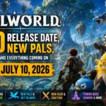 1200x800, JPG, 92.6KB. Alt text: "Palworld 1.0 release date July 10 2026 featured image showing the player character overlooking the World Tree region with new Pals including a Martial Arts Panda, Giant Whale, blue bird, yellow creature, and pink Pal, alongside a Fire Dragon, covering new Pals and Sky Islands, new gear and crafting, and Tower Boss rework