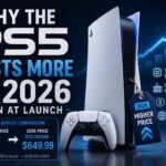 PS5 price increase 2026 featured image comparing the $499 disc edition launch price to $649.99 in 2026, with component costs, supply chain, inflation, and global economy listed as causes