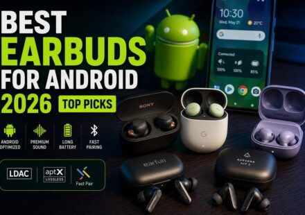 Best earbuds for Android 2026 top picks featuring Sony WF-1000XM6, Google Pixel Buds Pro 2, Samsung Galaxy Buds, EarFun Air Pro 4, and Creative Aurvana Ace 3 with LDAC, aptX Lossless, and Fast Pair support