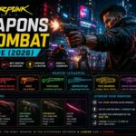 Cyberpunk 2077 Weapons and Combat Guide 2026 featured image showing weapon categories, top iconic weapons, and the weapon upgrade tier system