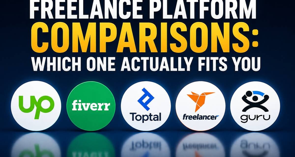 Freelance Platform Comparisons: Which One Actually Fits You featured image showing logos for Upwork, Fiverr, Toptal, Freelancer, and Guru