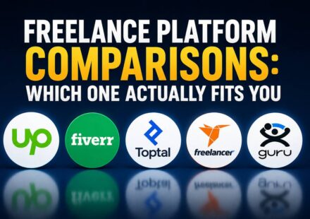Freelance Platform Comparisons: Which One Actually Fits You featured image showing logos for Upwork, Fiverr, Toptal, Freelancer, and Guru