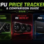 GPU Price Tracker and Comparison Guide (2026) GPU Price Tracker and Comparison Guide 2026 featured image showing three graphics cards side by side: Nvidia GeForce RTX 5090, AMD Radeon RX 9070 XT, and Nvidia RTX PRO 6000