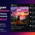 Instagram post viewer showing a public post with tagged accounts, likes, and a comments panel alongside tagged photos and comments features