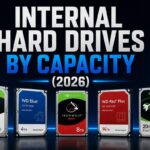 Internal Hard Drives by Capacity 2026 featured image showing five HDD models including Seagate BarraCuda 1TB, WD Blue 4TB, Seagate IronWolf 8TB, WD Red Plus 14TB, and Seagate Exos 20TB