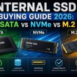 Internal SSD Buying Guide 2026: SATA vs NVMe vs M.2 Internal SSD Buying Guide 2026 featured image comparing SATA, NVMe, and M.2 drives with icons for performance, capacity, interface, compatibility, and value
