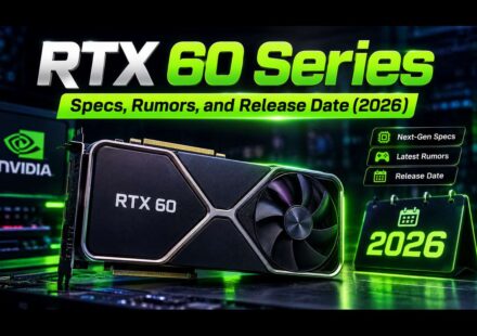 RTX 60 Series Specs, Rumors, and Release Date 2026 featured image showing an Nvidia RTX 60 graphics card with icons for next-gen specs, latest rumors, and release date, alongside a 2026 calendar