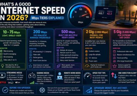 What's a good internet speed in 2026? Mbps tiers explained from 10 to 5 gig, matched to streaming, gaming, remote work, and household size