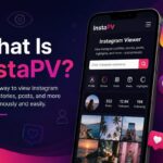 InstaPV Instagram viewer app screen showing profile stats, posts, and anonymous viewing options on a phone