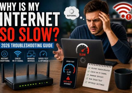 Why is my internet so slow? 2026 troubleshooting guide covering restarting equipment, checking WiFi signal, managing devices, and running speed tests