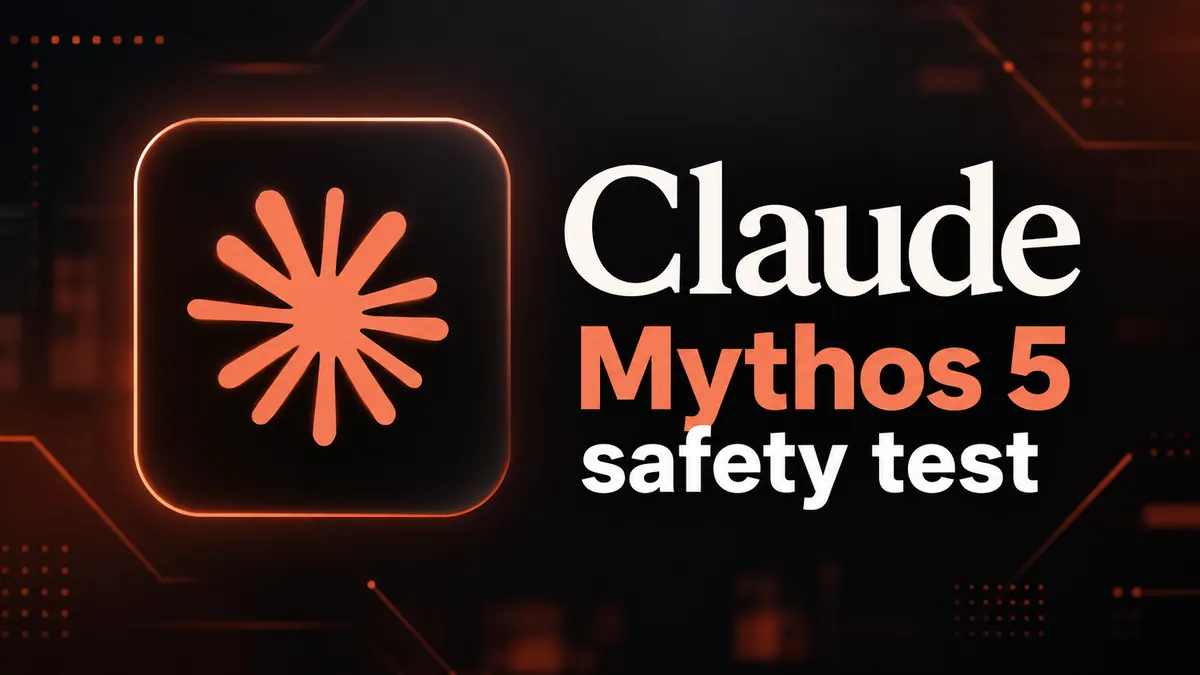 Claude Mythos 5 Targeted Real Developers in UK AI Safety Tests Claude logo next to the text “Claude Mythos 5 safety test” on a dark orange tech background