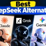 DeepSeek alternative comparison showing DeepSeek, Claude, Grok, Gemini and Qwen logos above robot characters