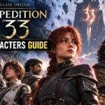 Clair Obscur Expedition 33 characters guide: the Expeditioners standing in front of the Monolith marked with the number 33