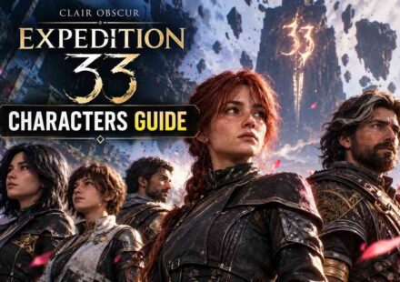Clair Obscur Expedition 33 characters guide: the Expeditioners standing in front of the Monolith marked with the number 33