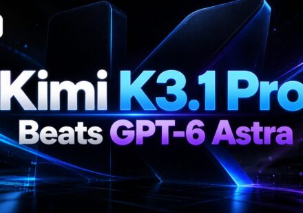 Kimi logo with the text “Kimi K3.1 Pro Beats GPT-6 Astra” on a dark blue and purple tech background