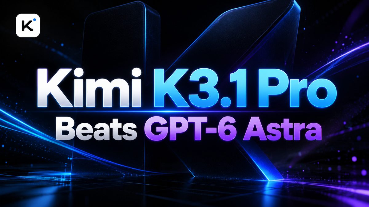 Kimi logo with the text “Kimi K3.1 Pro Beats GPT-6 Astra” on a dark blue and purple tech background