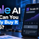 Scale AI stock featured image showing a smartphone app with a locked Buy button and a "Private Company" label, explaining Scale AI is not publicly listed yet, beside the title "Can You Actually Buy It in 2026?