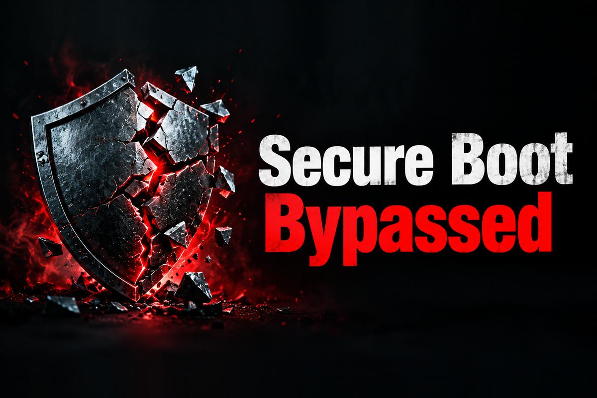 Cracked metal shield glowing red next to the words Secure Boot Bypassed, illustrating the BlackX bootkit attack