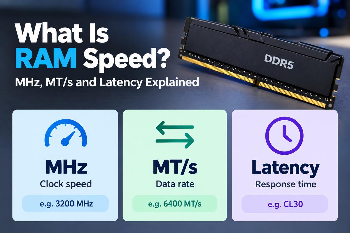 What is RAM speed: a DDR5 RAM stick with MHz, MT/s and latency explained